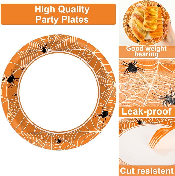 100 Pcs Spiderweb Party Plates and Napkins Black and White Halloween