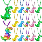 15 Pack Dinosaur Sequin Necklace Party Favors with Mardi Gras Beads