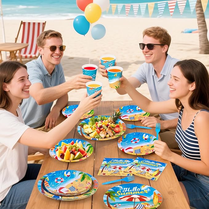 Summer Party Decorations Beach Party Supplies include Summer Plates