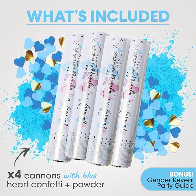 PrimePure Gender Reveal Confetti Cannon - Biodegradable Powder &
