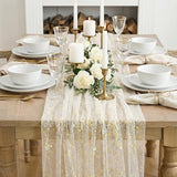 Artoid Mode Beige Gold Gauze Table Runner 59x120 Inch 10FT, Glitter