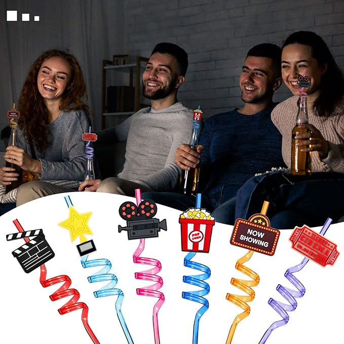 24 Pack Movie Night Party Supplies Movie Night Drinking Straws PET