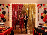 3 Packs Red Gold Foil Fringe Curtains Extra Wide 9.9ft for Birthday