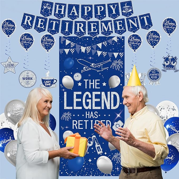 Roetyce Retirement Party Decorations for Men Women, Blue Silver Happy