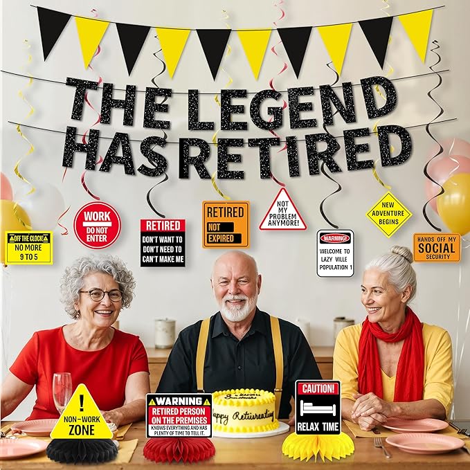 Retirement Decorations Men Women Caution Happy Retirement Banner