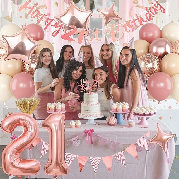 21st Birthday Decorations for Her Retro Pink Nude Number 21 Balloon