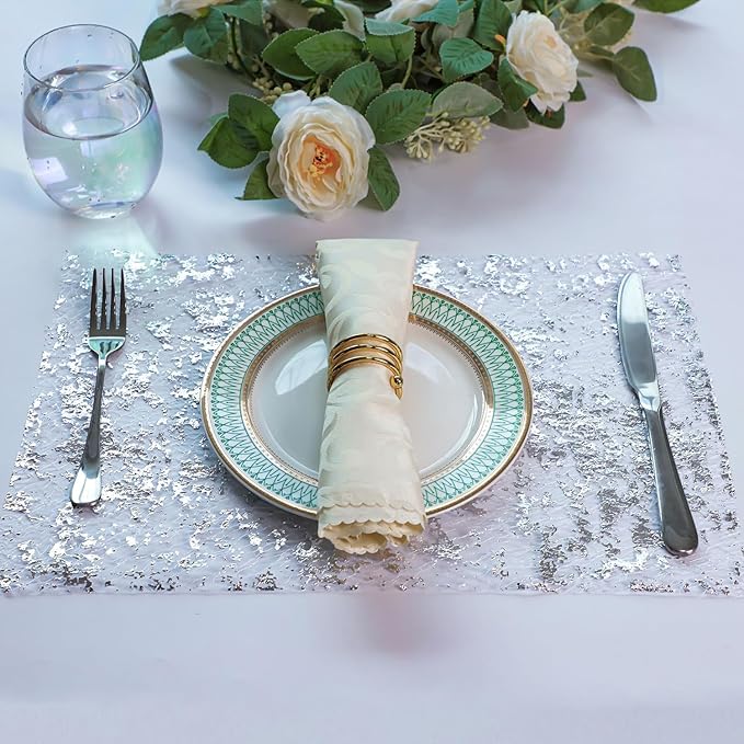 Snowkingdom Silver Table Runner, Sequin Glitter Foil Metallic Mesh
