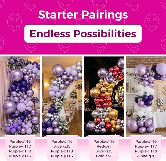 Bezente Metallic Purple Latex Party Balloons - 100 Pack 12 inch Round