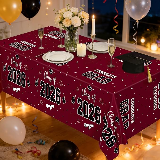 QZYL 4 Pack Graduation Table Decorations 2026, 54" x 108" Maroon
