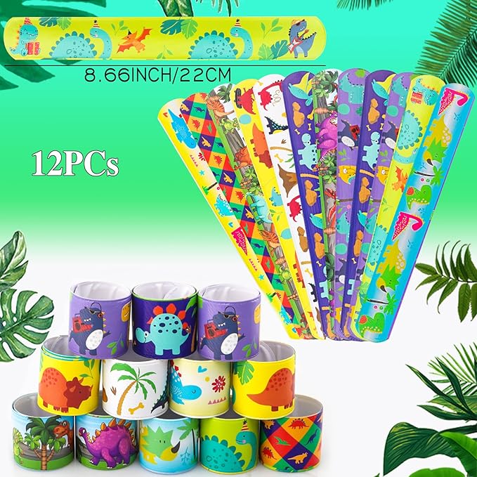 132Pcs Dinosaur Party Favors Dinosaur Rings Slap Bracelets Tattoos
