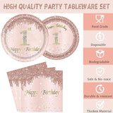 24 Sets 1st Rose Gold Birthday Party Decrations for Girls 1 Birthday