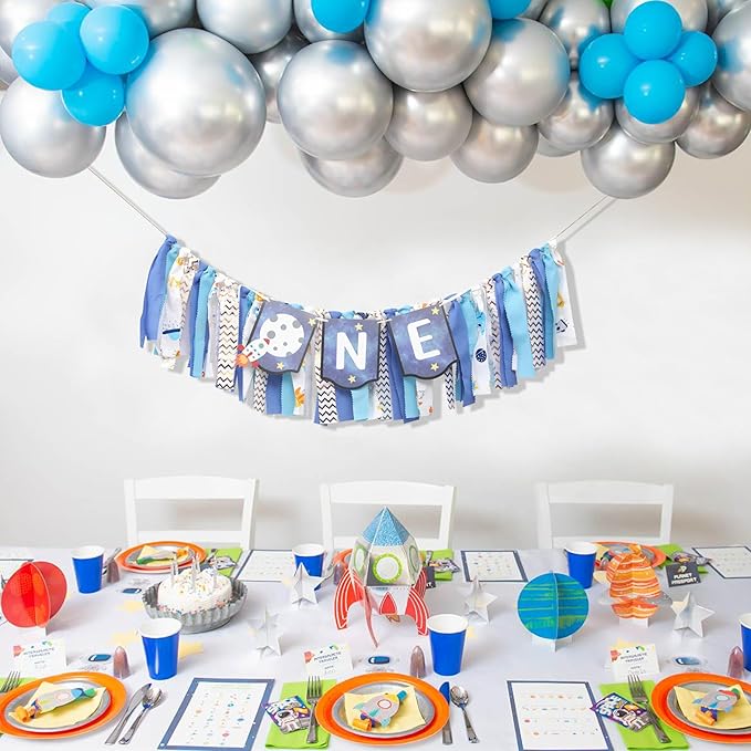 Outer Space High Chair Banner Planets Astronaut Rocket 1st Birthday