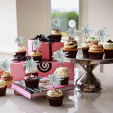 Gyufise 30Pcs Foil Firework Cupcake Toppers Sparkle Tinsel Star Cake