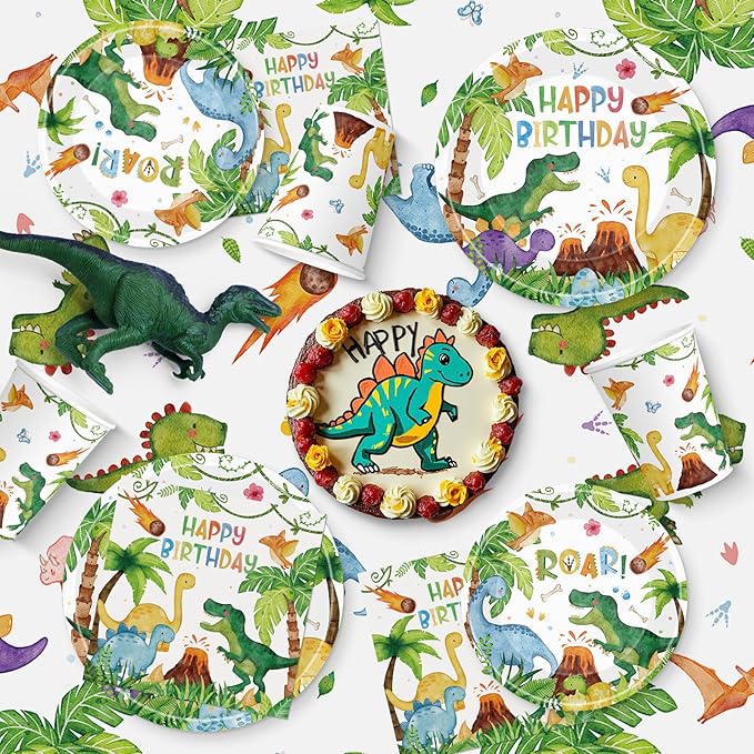 170 Pcs Dinosaur Birthday Decorations Jungle Dino Party Supplies