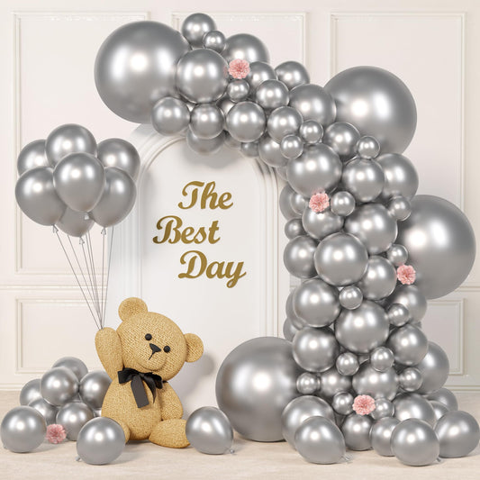 Yishebapa 145pcs Metallic Silver Balloons Different Sizes 18 12 10 5