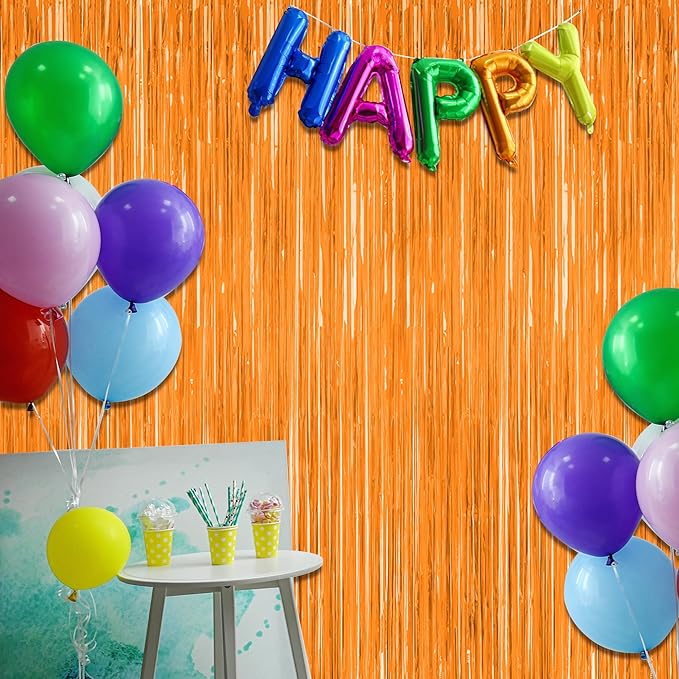 2 Pack Backdrop Curtains, 3.28 FT x 7.05 FT Orange Color Tinsel