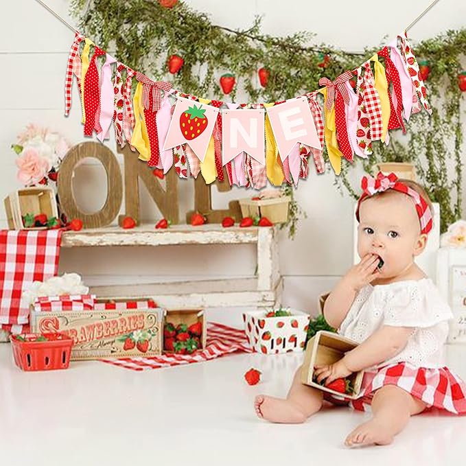 Strawberry First Birthday High Chair Banner Sweet Berry 1st Birthday