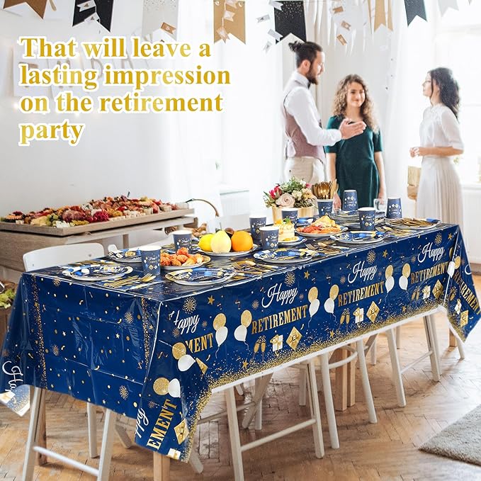 Pickmesh 194 Pcs Blue Gold Happy Retirement Party Decorations