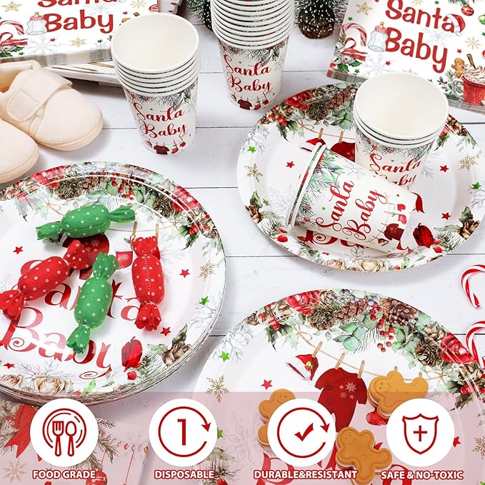 200 Pcs Baby Shower Paper Plates Cups Napkins Party Supplies