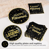 96 Pcs Retirement Party Plates Black and Gold Happy Retirement Party