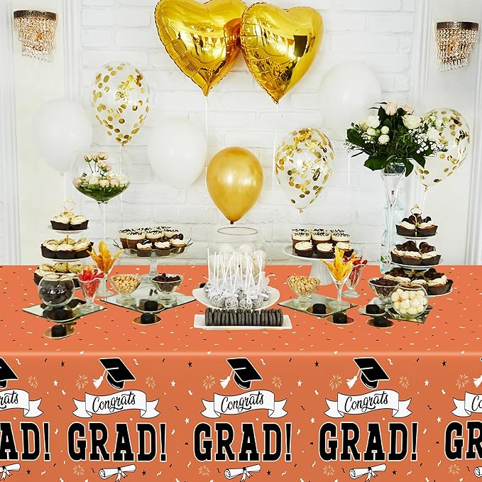 QZYL 2Pcs 2026 Graduation Table Cloths, 108" X 54" Orange Grad Party