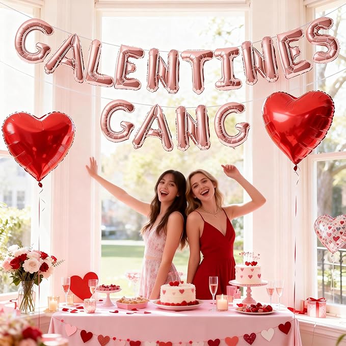 Galentines Day Balloons Banner 16 Inch Rose Gold Galentines Gang