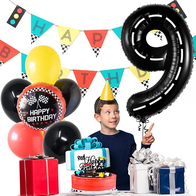 KatchOn, Giant Checkered Number 9 Balloon - 40 Inch | Foil 9 Birthday