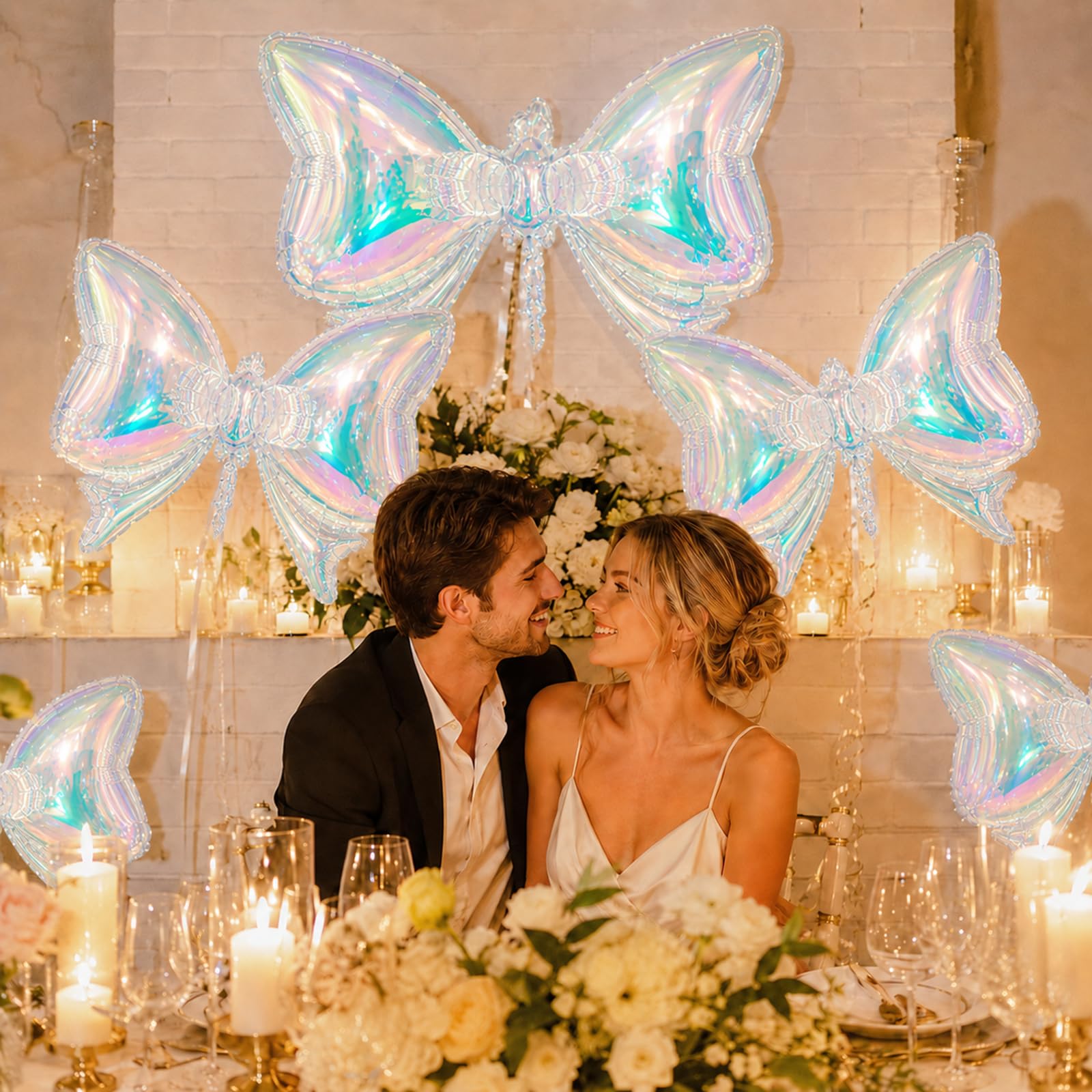 Iridescent Bow Balloons, 4 Pcs Clear Rainbow Holographic Foil Balloons