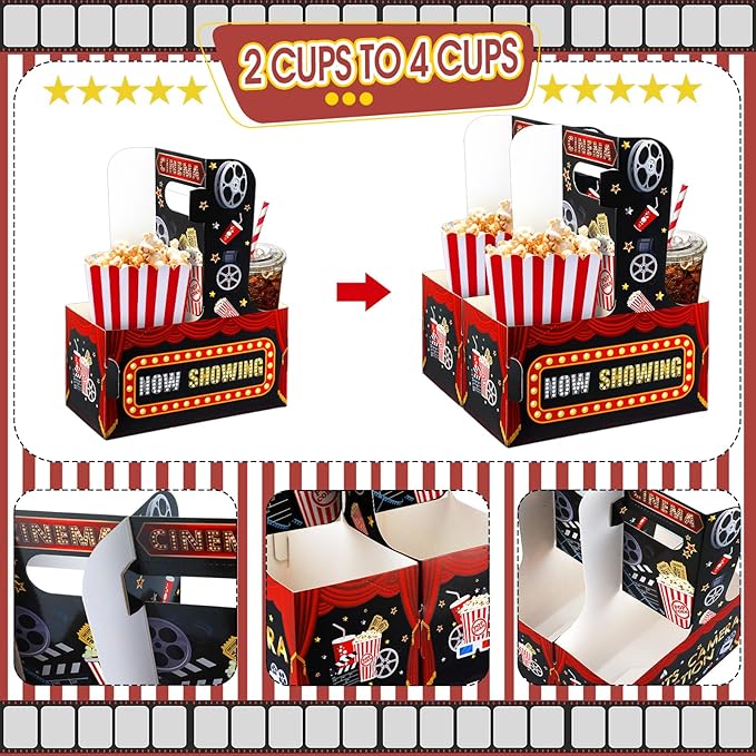 20 Pieces Movie Night Snack Trays with Handles Movie Night Party