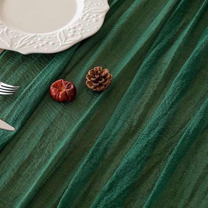 Keketoarrange Emerald Green Table Runner Cheesecloth Gauze 120 Inch