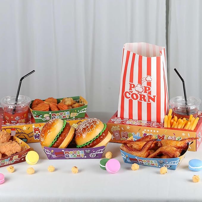 45 Pcs Movie Night Snack Tray with Popcorn Bags Movie Night Supplies