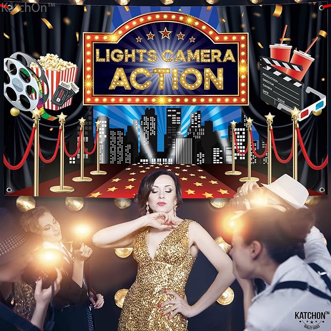 Lights Camera Action Backdrop Large 72x44 Inch Movie Theme Party