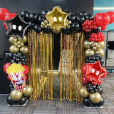 Movie Night Balloon Garland Arch Kit Red Black Metallic Gold