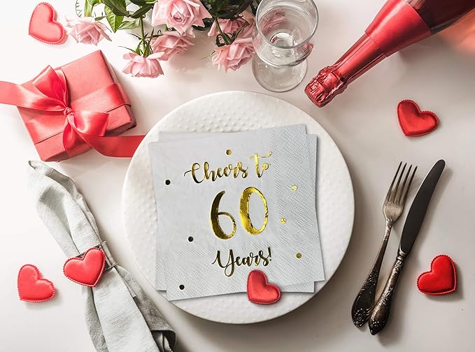Cheers to 60 Years Cocktail Napkins | Happy 60th Birthday Decorations
