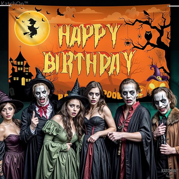 Halloween Happy Birthday Banner XtraLarge 72x44 Inch Spooky