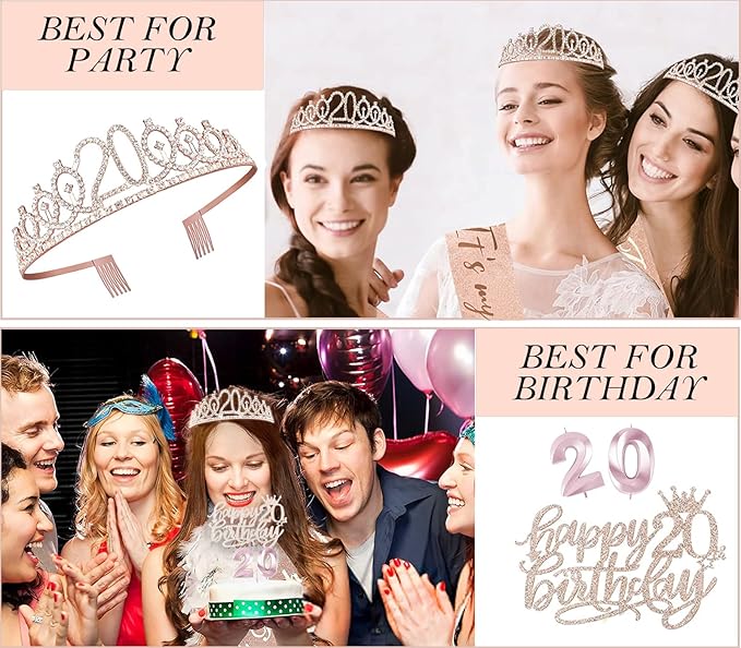 20th Birthday Decorations for Women Birthday Sash and Crown Cake