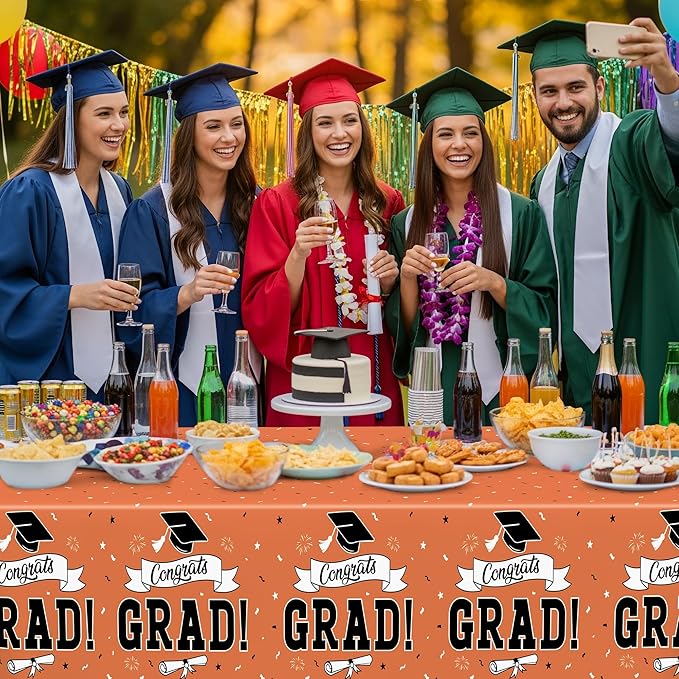 QZYL 2Pcs 2026 Graduation Table Cloths, 108" X 54" Orange Grad Party