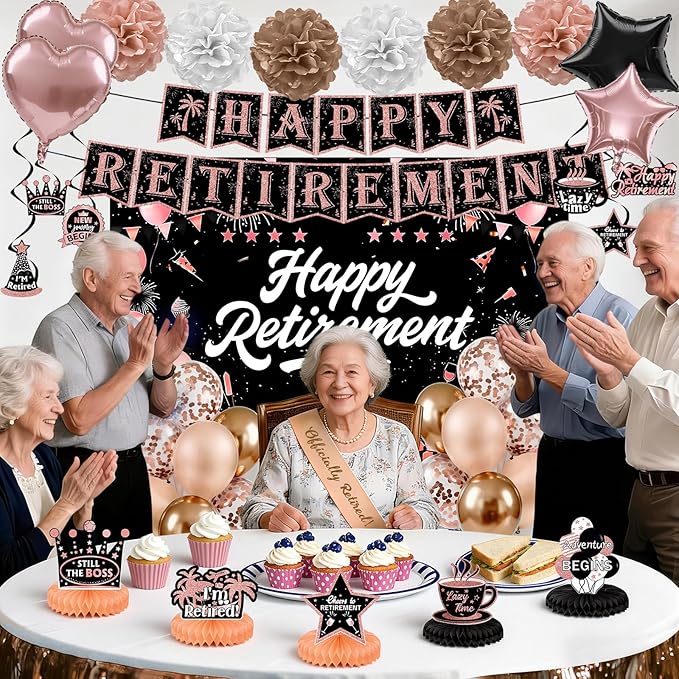 Retirement Party Decorations Rose Gold Happy Retirement Decorations