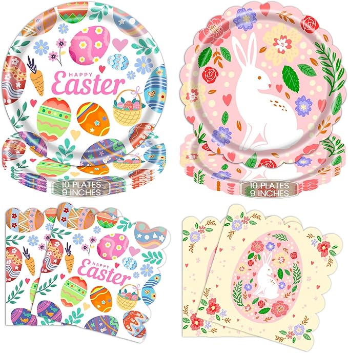 40PCS Easter Party Plates & Napkins Set – 2 Designs (Easter Eggs &