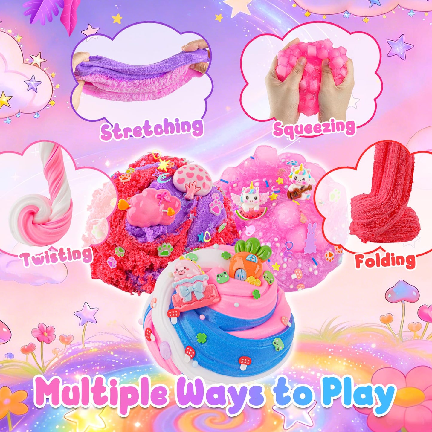 LAWOHO 6 Pack Pink Slimes, Glow in the Dark Cloud Slime kit for Girls