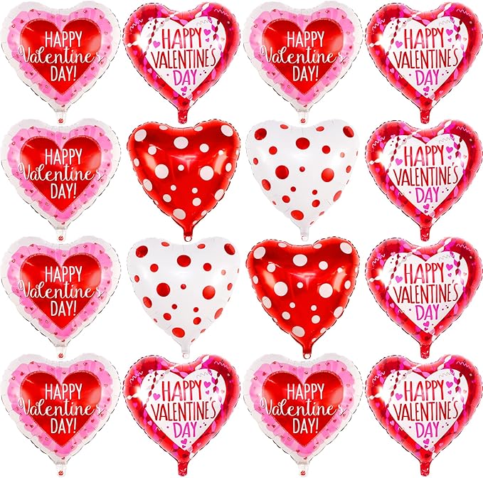 Happy Valentine's Day Balloons Set 12 Pack Red White & Pink Heart