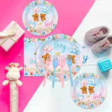 96 Pieces Bear Gender Reveal Theme Tableware Set for Gender Reveal