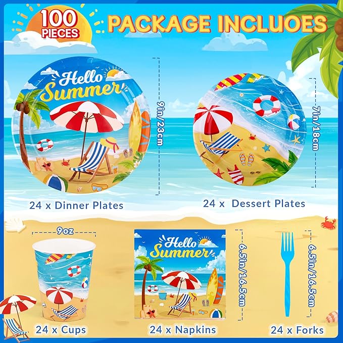 Summer Party Decorations Beach Party Supplies include Summer Plates