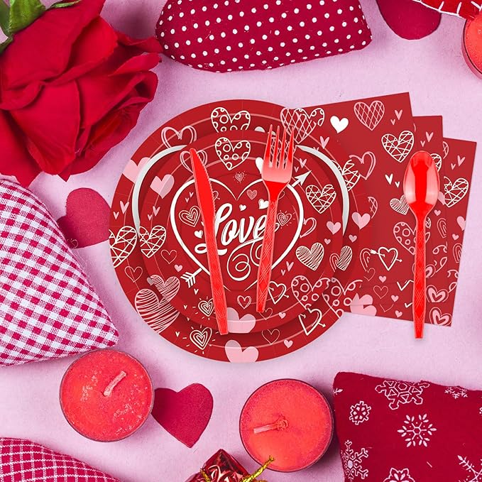 175 Pcs Valentine's Day Tableware Set Serves 25 Heart and Love
