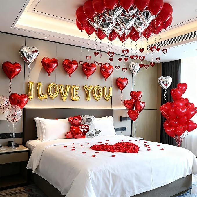 54pcs Heart Balloons I Love You Valentines Decoration with 50 Hang