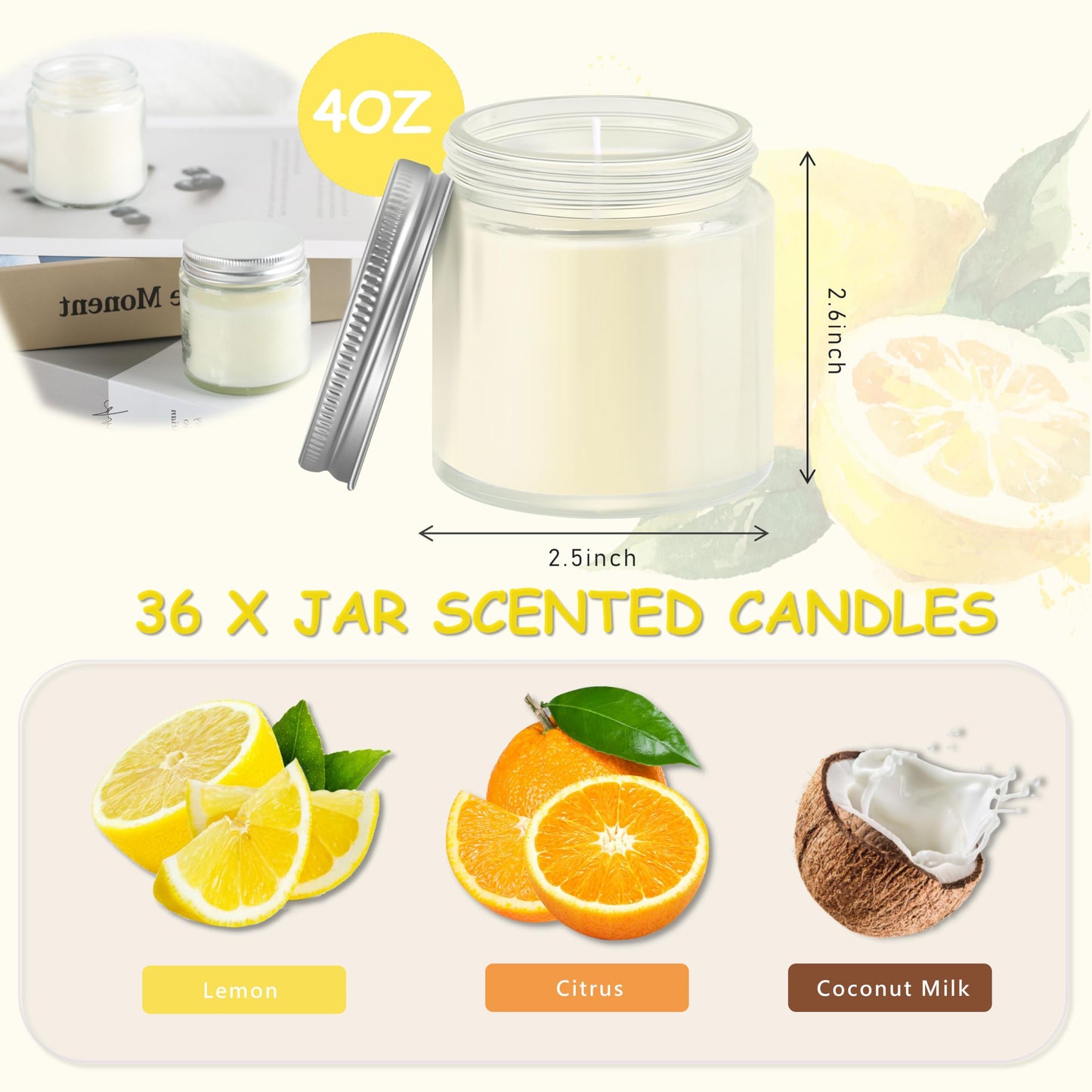 ACITHGL 36 Pcs 4oz Mini Mason Jar Candles Small Scented Candles Bulk
