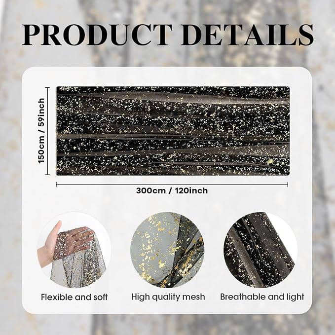 Artoid Mode Black Gold Gauze Table Runner 59x120 Inch 10FT, Glitter