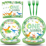 96Pcs One A Saurus Birthday Party Plates and Napkins Dinosaur First