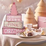 4 Pcs Christmas Table Decoration Wooden Pink Christmas Tree