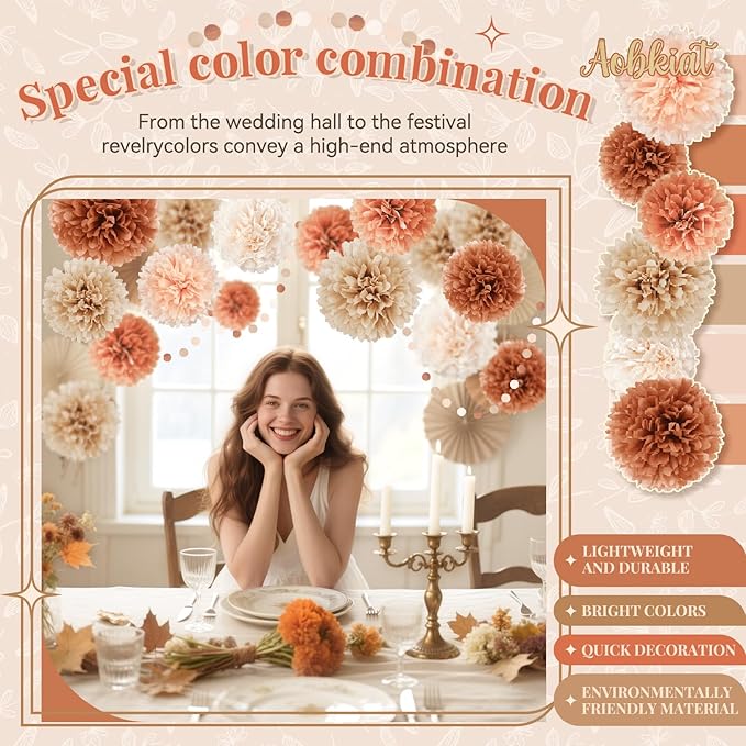 AOBKIAT Boho Wedding Decorations Set,28 PCS Dusty Brown Tissue Paper